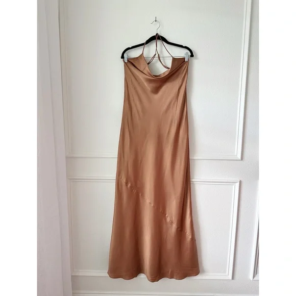 Show Me Your Mumu Tuscany Slip Maxi Dress in Copper Luxe Satin sz M - Picture 4 of 12